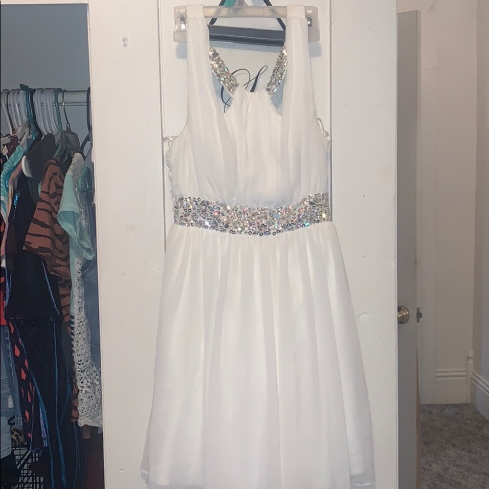 hoco/ formal white beaded dress